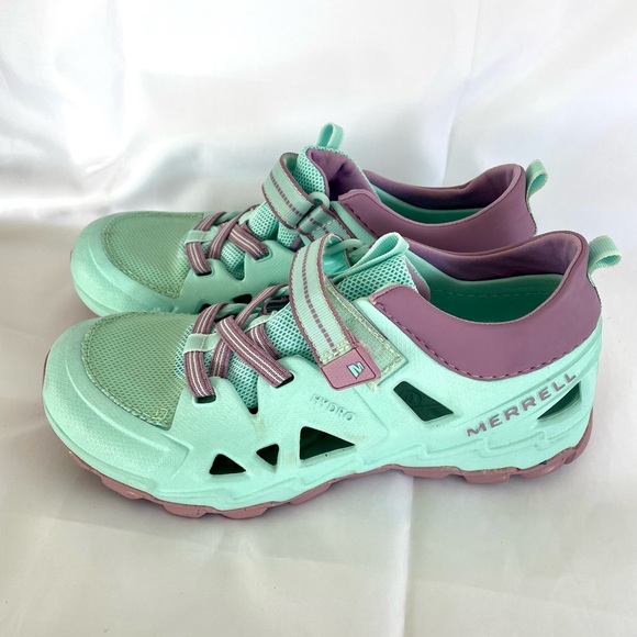 Merrell Hydro 2.0 Trail Shoe Sz 4 Kids WORN 1x Mint Green/Purple EUC - Picture 3 of 10
